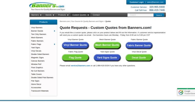Quote page of #2 Leading Print Company: Banners.com