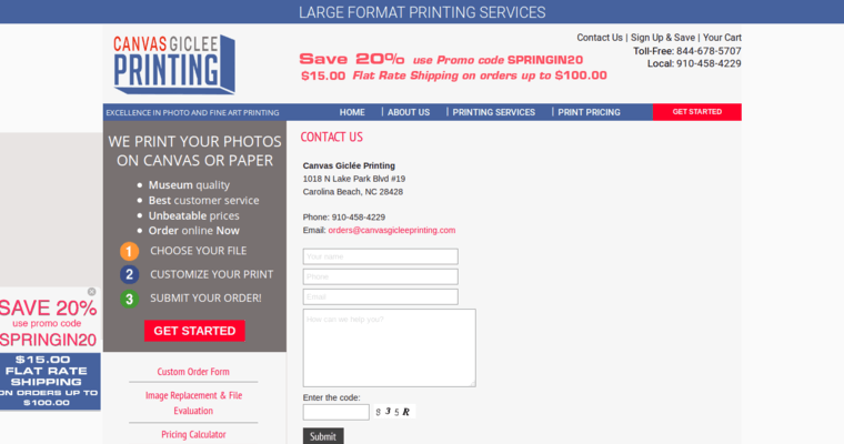Contact page of #7 Leading Print Business: Canvas Giclee Printing