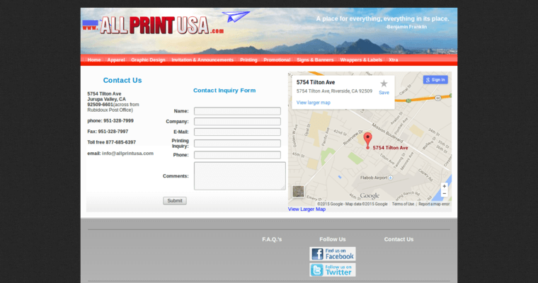 Contact page of #4 Leading Banner Printing Agency: All Print USA