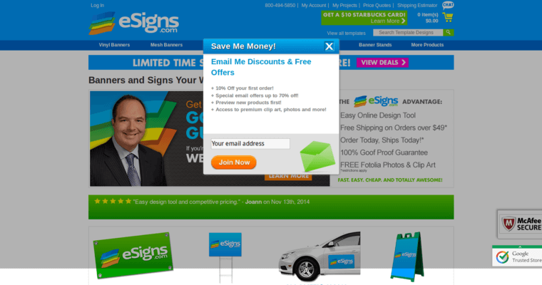 Home page of #2 Best Banner Print Firm: eSigns.com 