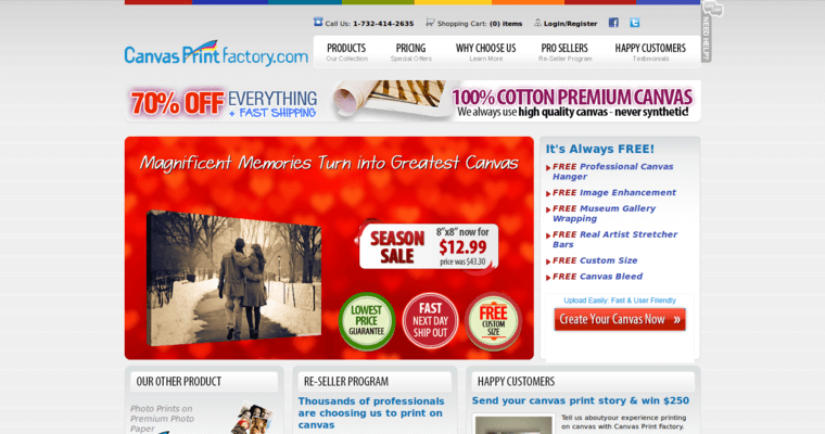 Home page of #3 Leading Canvas Printing Company: Canvas Print Factory 