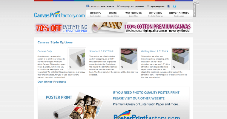 Products page of #3 Top Canvas Printing Business: Canvas Print Factory 