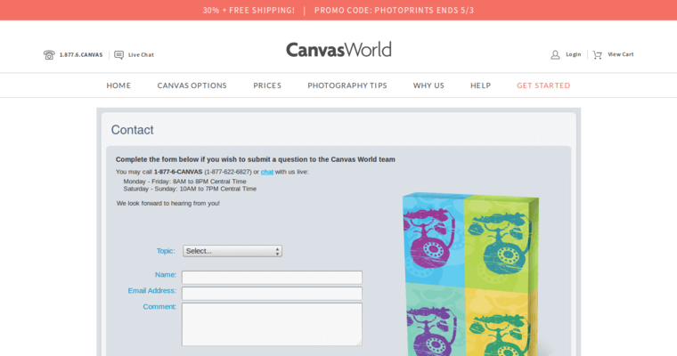 Contact page of #9 Best Canvas Prints Company: Canvas World