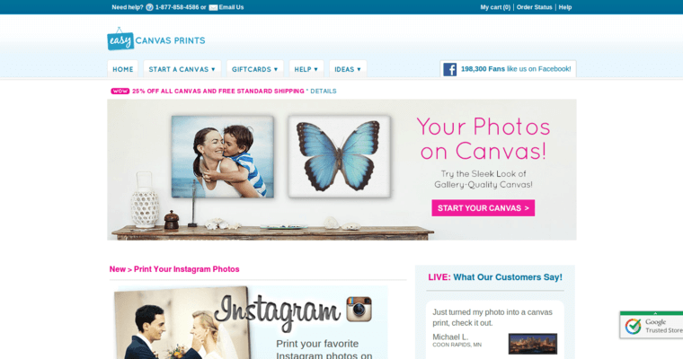 Home page of #5 Top Canvas Print Company: Easy Canvas Prints