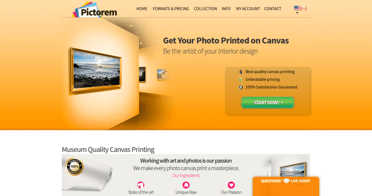 Home page of #4 Best Canvas Printing Business: Pictorem