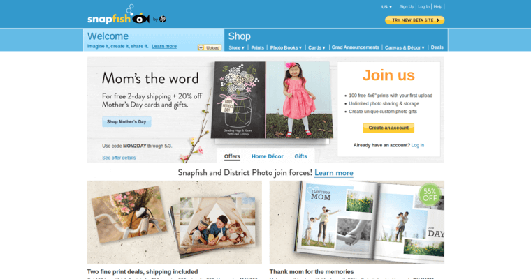 Home page of #6 Top Canvas Printing Agency: Snap Fish