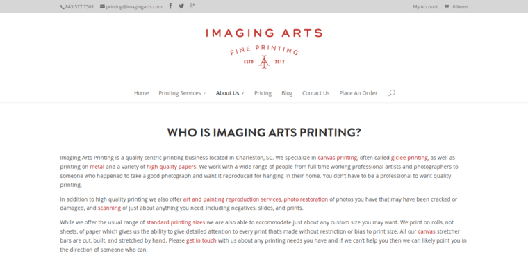 About page of #7 Top Giclee printing Company: Imaging Arts Printing