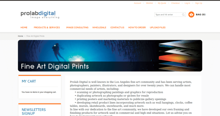 Service page of #5 Top Giclee print Business: PROLAB Digital