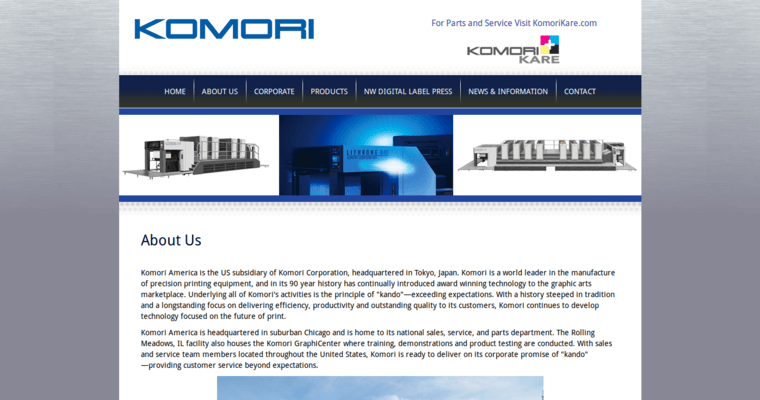 About page of #1 Leading Metal Print Company: Komori America Corporation