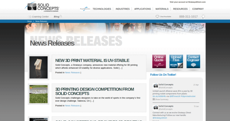 News page of #2 Best Metal Printing Business: Solid Concepts